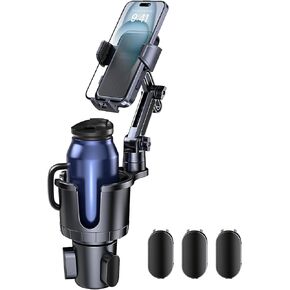 Car Cup Holder Phone Mount, 2 in 1 Cup Holder Cell Phone Holder with Expander Adjustable Base for Car,360°Rotation Phone Mount Compatible with 4-7" iPhone Smartphones and Most Bottles