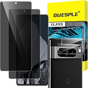 2+2 Pack Google Pixel 8 Pro Privacy Tempered Glass Screen Protector + Camera Lens Film [9H Hardness][3D Curved] for Google Pixel 8 Pro Glass Screen Protector[Does not support fingerprints]