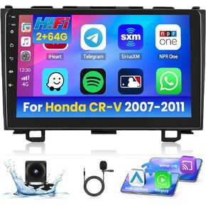 Hi-Fi 2+64G Android 13 Touch Screen Carplay Radio for Honda CRV 2007-2011, 9'' Car Stereo Upgrade Headunit Android Auto, AHD Backup Camera, Mirror Link, GPS Navigation, WiFi