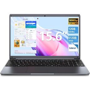 كمبيوتر محمول، كمبيوتر محمول 15.6 بوصة، 12 جيجابايت DDR4 1024 جيجابايت SSD مع معالج Celeron N5095 (يصل إلى 2.9 جيجا هرتز)، شاشة FHD 1920x1080، كاميرا ويب، USB 3.0، واي فاي، بلوتوث 4.2 (رمادي) in Kuwait