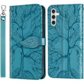 Wallet Case for Samsung Galaxy S24 FE,Short Strap Lanyard for Samsung Galaxy S24 FE Leather Case, PU Leather Folio Cover for S24 FE 2024 Flip Case with Card Holder - Turquoise