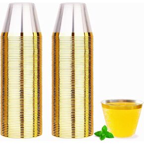 YOUTHSHIP 100 Pcs 16 Oz Disposable Plastic Cups Gold Rimmed Elegant Cups Wedding Cups Birthday Party Cups Baby shower Cups