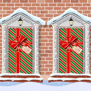 Tudomro 2 Pcs Christmas Door Cover Decoration Xmas Bowknot Photography Backdrop Polyester Holiday Background Bow Banner for Indoor Outdoor Decorations Christmas Party Supplies, 35.4 x 78.7 Inch
