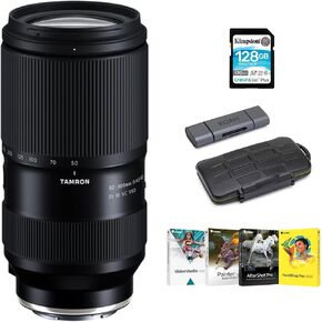 Tamron 50-300mm F4.5-6.3 Di III VC VXD Lens for Sony E-Mount Bundle with Software Bundle of 4, Card Reader and Rugged Memory Card Storage Case, and 28GB SDXC 170 MBPS Read Memory Card (4 Items)