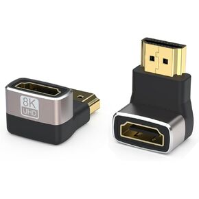 HDMI Adapter 8K, 2 Pack 90 Degree HDMI Right Angle Adapter (Down), 2.1 Male to Female Connector HDMI L Shape Extender, Supports 8K@60Hz for Monitor Laptop Projector