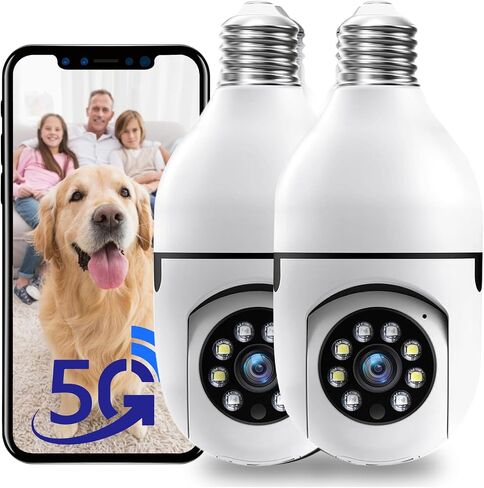 Light Bulb Security Cameras Wireless Outdoor, 5G& 2.4GHz WiFi Security Camera for Home security Outdoor Indoor, Motion Detection, Color Night Vision, Siren Alarm, Compatible with Alexa(2 Pack) in Saudi Arabia