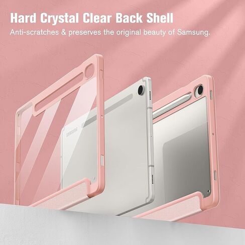 Case for Galaxy Tab S9 Ultra/S10 Ultra 14.6", Hard Crystal Clear Back Shell. Flexible Soft TPU Bumper with Pen Holder-Slim Folding Stand Folio Cover Fits Tab S9 Ultra/S10 Ultra, Pink in Kuwait