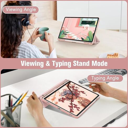 Case for Galaxy Tab S9 Ultra/S10 Ultra 14.6", Hard Crystal Clear Back Shell. Flexible Soft TPU Bumper with Pen Holder-Slim Folding Stand Folio Cover Fits Tab S9 Ultra/S10 Ultra, Pink in Kuwait