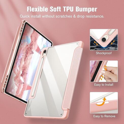 Case for Galaxy Tab S9 Ultra/S10 Ultra 14.6", Hard Crystal Clear Back Shell. Flexible Soft TPU Bumper with Pen Holder-Slim Folding Stand Folio Cover Fits Tab S9 Ultra/S10 Ultra, Pink in Kuwait