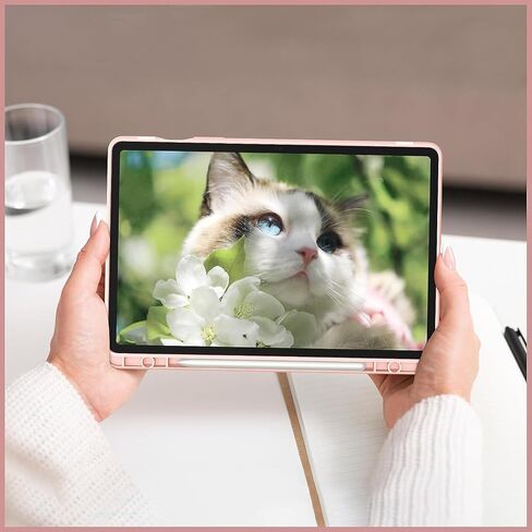 Case for Galaxy Tab S9 Ultra/S10 Ultra 14.6", Hard Crystal Clear Back Shell. Flexible Soft TPU Bumper with Pen Holder-Slim Folding Stand Folio Cover Fits Tab S9 Ultra/S10 Ultra, Pink in Kuwait