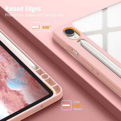Case for Galaxy Tab S9 Ultra/S10 Ultra 14.6", Hard Crystal Clear Back Shell. Flexible Soft TPU Bumper with Pen Holder-Slim Folding Stand Folio Cover Fits Tab S9 Ultra/S10 Ultra, Pink in Kuwait