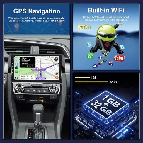 Hodozzy Android Car Stereo لهوندا سيفيك 2016 2017 2018 2019 2020 مع Carplay اللاسلكي Android Auto، 32G 9 بوصة شاشة تعمل باللمس راديو السيارة GPS Bluetooth WiFi، راديو FM RDS، كاميرا احتياطية in Kuwait
