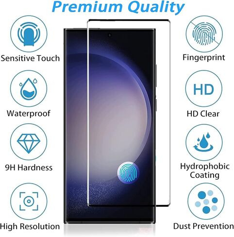 واقي شاشة Galaxy S23 Ultra، واقي شاشة زجاجي مقوى S23ultra، [منحني ثلاثي الأبعاد] [مضاد للخدش] [مضاد لبصمات الأصابع] واقي شاشة زجاجي مقوى لهاتف Samsung Galaxy S23 Ultra 5G 【عبوة من قطعتين】 in Saudi Arabia