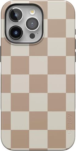Casely iPhone 15 Pro Max Case | Fit Check | Neutral Checkerboard Checkered Case | Bold Protective Case | Compatible with MagSafe and Action Button in Saudi Arabia