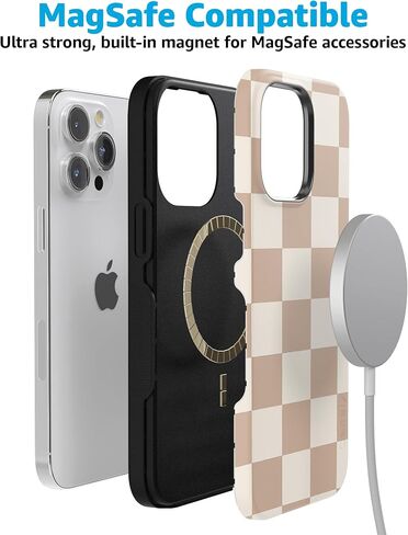 Casely iPhone 15 Pro Max Case | Fit Check | Neutral Checkerboard Checkered Case | Bold Protective Case | Compatible with MagSafe and Action Button in Saudi Arabia