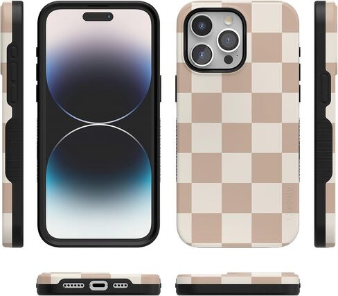 Casely iPhone 15 Pro Max Case | Fit Check | Neutral Checkerboard Checkered Case | Bold Protective Case | Compatible with MagSafe and Action Button in Saudi Arabia