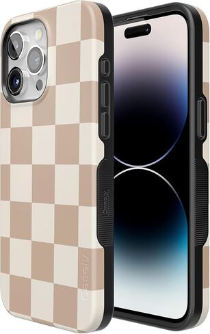 Casely iPhone 15 Pro Max Case | Fit Check | Neutral Checkerboard Checkered Case | Bold Protective Case | Compatible with MagSafe and Action Button in Saudi Arabia