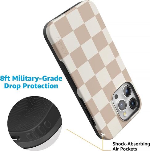 Casely iPhone 15 Pro Max Case | Fit Check | Neutral Checkerboard Checkered Case | Bold Protective Case | Compatible with MagSafe and Action Button in Saudi Arabia
