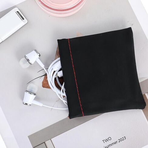 5Pcs PU Leather Headphone Storage Earphone Pouch Bag Universal Spring Bag Closure Soft Elastic Spring Pouch Portable Mini Storage Box for Storing Earphones Coins Keys USB Flash Drives Jewellery in Saudi Arabia