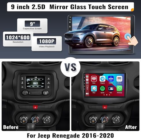 UNITOPSCI 2G+32G Android 13 ستيريو سيارة لسيارة Jeep Renegade 2015-2020 راديو لاسلكي Apple CarPlay Android Auto Mirror Link 9 بوصة بلوتوث HD شاشة لمس GPS FM WiFi USB SWC + ميكروفون كاميرا احتياطية in Kuwait