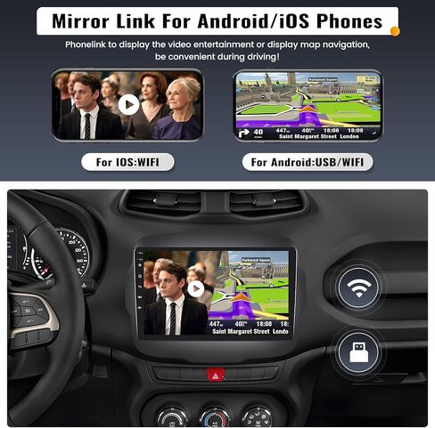 UNITOPSCI 2G+32G Android 13 ستيريو سيارة لسيارة Jeep Renegade 2015-2020 راديو لاسلكي Apple CarPlay Android Auto Mirror Link 9 بوصة بلوتوث HD شاشة لمس GPS FM WiFi USB SWC + ميكروفون كاميرا احتياطية in Kuwait