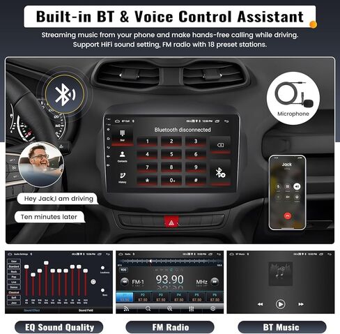 UNITOPSCI 2G+32G Android 13 ستيريو سيارة لسيارة Jeep Renegade 2015-2020 راديو لاسلكي Apple CarPlay Android Auto Mirror Link 9 بوصة بلوتوث HD شاشة لمس GPS FM WiFi USB SWC + ميكروفون كاميرا احتياطية in Kuwait