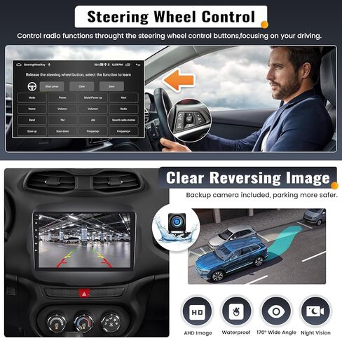 UNITOPSCI 2G+32G Android 13 ستيريو سيارة لسيارة Jeep Renegade 2015-2020 راديو لاسلكي Apple CarPlay Android Auto Mirror Link 9 بوصة بلوتوث HD شاشة لمس GPS FM WiFi USB SWC + ميكروفون كاميرا احتياطية in Kuwait