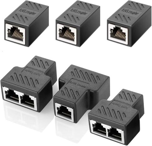 محول مقسم من 1 إلى 2 منفذ T، 6 قطع وصلة شبكة محول إيثرنت لـ Cat7 Cat6 Cat5e Cat5 مجموعة مشاركة كابل إيثرنت لجهاز التوجيه TV Box Camera PC Lapop (أسود) in Saudi Arabia