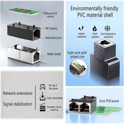 محول مقسم من 1 إلى 2 منفذ T، 6 قطع وصلة شبكة محول إيثرنت لـ Cat7 Cat6 Cat5e Cat5 مجموعة مشاركة كابل إيثرنت لجهاز التوجيه TV Box Camera PC Lapop (أسود) in Saudi Arabia