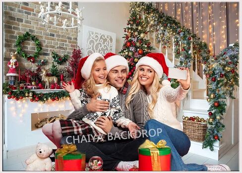 CHAIYA 7x5FT عيد الميلاد خلفيات التصوير الفوتوغرافي عيد الميلاد الموقد الديكور خلفية شجرة عيد الميلاد هدية عطلة حزب الديكور الأطفال الأسرة عيد الميلاد حزب راية in Kuwait