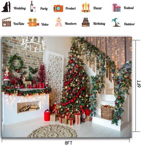 CHAIYA 7x5FT عيد الميلاد خلفيات التصوير الفوتوغرافي عيد الميلاد الموقد الديكور خلفية شجرة عيد الميلاد هدية عطلة حزب الديكور الأطفال الأسرة عيد الميلاد حزب راية in Kuwait