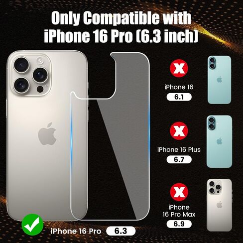 Back Screen Protector for iPhone 16 Pro [2-Pack], Rear Tempered Glass Film, Anti-Fingerprint/Scratch Protector,Premium HD Clarity for iPhone 16 Pro [6.3 inch] in Saudi Arabia