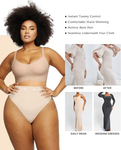 SHAPELLX Womens Underwear Tummy Control Shapewear Thong Panties Seamless Shapewear Waist Slimming Girdle (Black,XS/S) in Saudi Arabia
