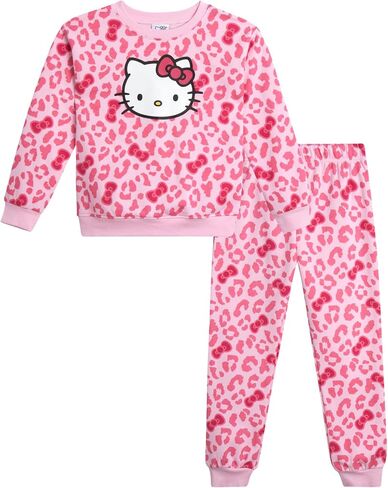 Hello Kitty Girls' Pants Set - 2 Piece Crewneck Sweatshirt and Fleece Pants - Matching Outfit for Girls (2T-12), Size 5-6, White/Aurora Pink in Saudi Arabia