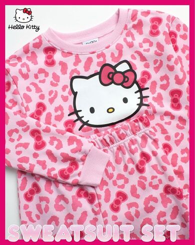 Hello Kitty Girls' Pants Set - 2 Piece Crewneck Sweatshirt and Fleece Pants - Matching Outfit for Girls (2T-12), Size 5-6, White/Aurora Pink in Saudi Arabia