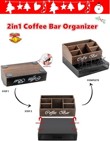 CODOGOY K حامل أكواب القهوة بار ملحق منظم محطة القهوة، 2 في 1 درج القهوة وحامل أكياس الشاي in Kuwait