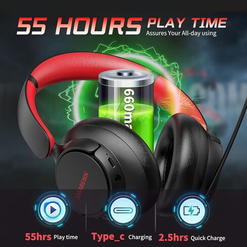 Wireless Gaming Headset for PS5 PS4 PC, 55 Hr Battery Bluetooth 5.3 Gaming Headphones with Microphone, 2.4G Gamer Headset Wireless for PS5 Switch PC in Saudi Arabia