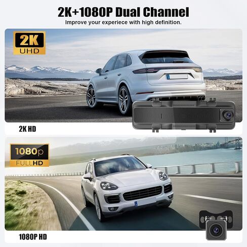 كاميرا مرآة الرؤية الخلفية CamECHO 2K، كاميرا قياس 9.66 بوصة IPS مرآة داش كام أمامية وخلفية للسيارة مع بطاقة 64 جيجابايت، كاميرا احتياطية لمرآة الرؤية الخلفية بشاشة تعمل باللمس مع رؤية ليلية، مستشعر G، واي فاي، تسجيل حلقي in Saudi Arabia