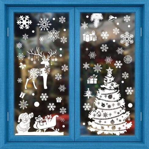 50 Pcs Christmas Window Clings,Christmas Decorations Christmas Stickers for Glass,Double Side Reusable Cute Winter Holiday Window Stickers,Gingerbread Man Snowflake Xmas Tree Decals for Party ﻿ ﻿ in Saudi Arabia