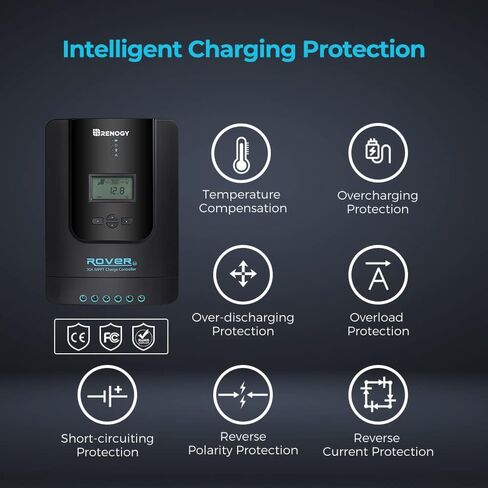 Renogy 50 Amp MPPT Charge Controller 12V MPPT Solar Charge Controller, Capable for Solar Panel and Alternator Power Input, with DC to DC Battery Charger Function, for Gel, AGM, and Lithium Batteries in Saudi Arabia