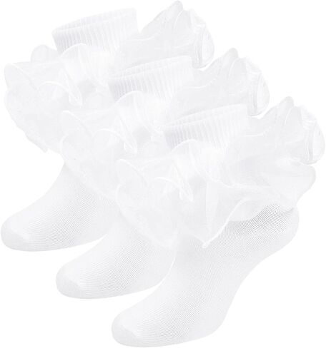 Witwot Girls Ruffle Socks Toddler Double Lace Frilly Pageant Dress Sock Turn Cuff Socks in Kuwait