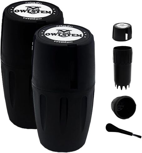 (2 Pack, Black) 2-in-1 Grinder with Storage Jar Design - Lightweight & Portable, Effortless Grinding & Storage, Suitable for Home Kitchen, Outdoor Camping in Saudi Arabia