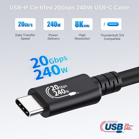 مسائل الكابل [معتمد من USB-IF] كابل USB4 بسرعة 20 جيجابت في الثانية مع قفل لولبي جانبي بطول 6.6 قدم، وكابل USB C مع قفل لولبي/كابل قفل USB C، يدعم فيديو 8K، شحن 240 وات، متوافق مع Thunderbolt 4 in Saudi Arabia