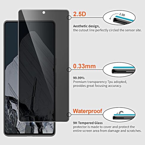 2+2 Pack Google Pixel 8 Pro Privacy Tempered Glass Screen Protector + Camera Lens Film [9H Hardness][3D Curved] for Google Pixel 8 Pro Glass Screen Protector[Does not support fingerprints] in Saudi Arabia