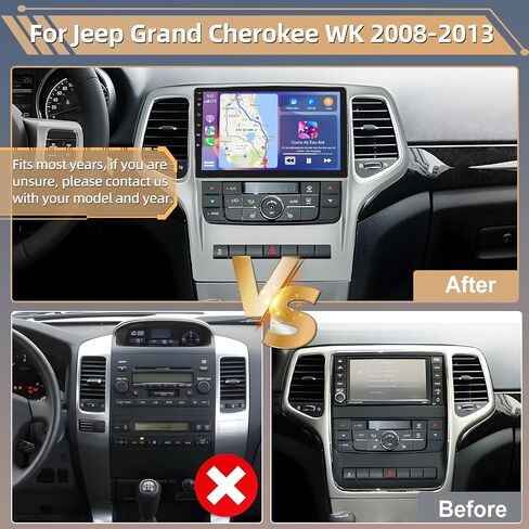 Podofo [2+64G] راديو ستيريو للسيارة لسيارة Jeep Grand Cherokee WK 2008-2013 مع CarPlay Android Auto 9 بوصة تعمل باللمس وصوت بلوتوث مع نظام تحديد المواقع العالمي (GPS) ومرآة وصلة WiFi RDS Hi-Fi وكاميرا احتياطية وميكروفون in Saudi Arabia