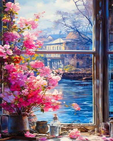 Ekuxom Paint by Numbers Kit for Adults Flowers, Paint by Numbers Flowers, Flower Paint by Numbers for Adults, Adults' Paint-by-Number Kits Acrylic Paint Canvas 16x20 Inch（Without Frame） in Saudi Arabia