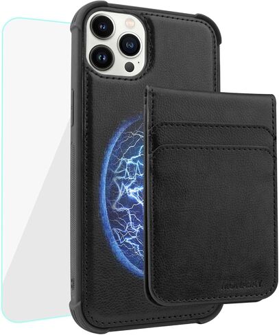 MONASAY Magwallet Case Fit iPhone 13 Pro, [Support MagSafe Wireless Charging][Glass Screen Protector] Flip Folio Magnetic Leather Wallet Phone Cover with Detachable Card Holder, Pinksand in Kuwait