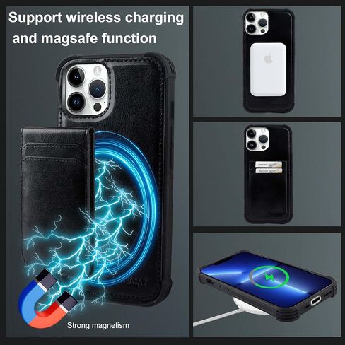 MONASAY Magwallet Case Fit iPhone 13 Pro, [Support MagSafe Wireless Charging][Glass Screen Protector] Flip Folio Magnetic Leather Wallet Phone Cover with Detachable Card Holder, Pinksand in Kuwait