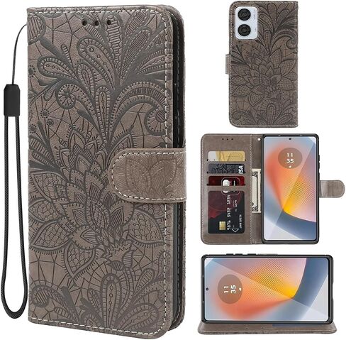 Case for Moto Edge 50 Fusion Case, Motorola Edge 50 Fusion Wallet Case, Lace Flower PU Leather Flip Credit Card Holder Phone Cover for Motorola Edge 50 Fusion 5G Gray in Saudi Arabia