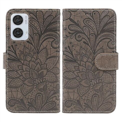 Case for Moto Edge 50 Fusion Case, Motorola Edge 50 Fusion Wallet Case, Lace Flower PU Leather Flip Credit Card Holder Phone Cover for Motorola Edge 50 Fusion 5G Gray in Saudi Arabia